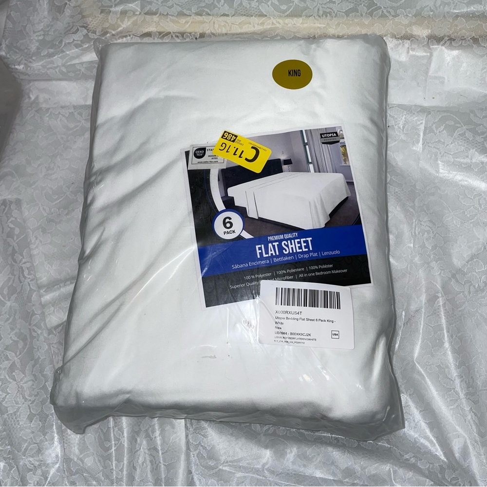 Premium Quality - set of 6- KING Size White Bedding Flat Sheets